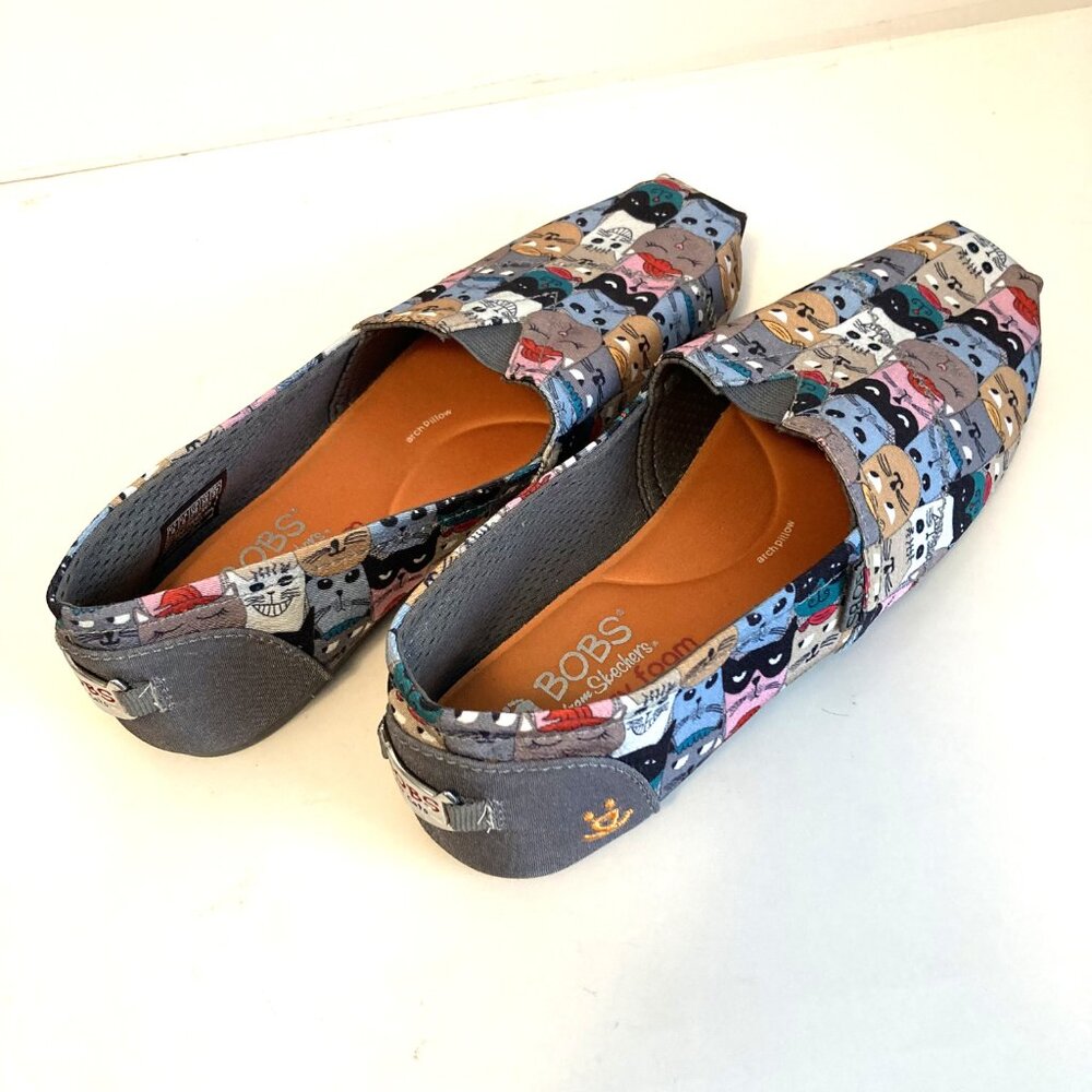 Bobs by Skechers Cat Print Flats/Memory Foam/Size 8W - Picture 3 of 8